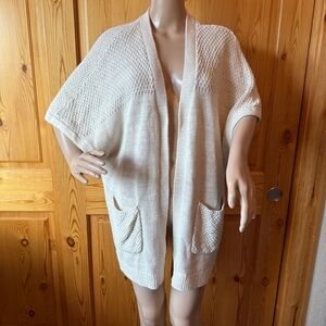 GARNET HILL Organic Cotton Linen Open Cardigan Sweater Knit Size XL Ecru